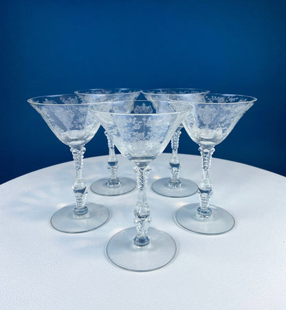 Crystal Wine Goblets with Ball Stem. Enchantress by Mikasa. Frosted Ball Shaped like Berries & Leaves. Set of 9. Stunning Ping.