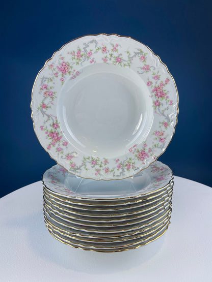 Antique Hutschenreuther Porcelain Soup Plates. Set of 12, Richelieu Rose Garlands Motif. Wedding Gift Idea. Fine Dining. Modern Farmhouse.