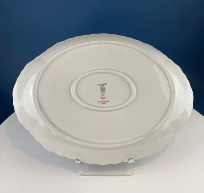 Antique Porcelain Serving Dishes. Set of Five Hutschenreuter Platters and Bowls with Pink Rose Garlands Motif.