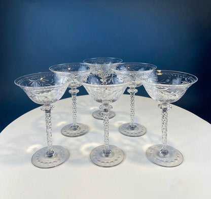 Clear Crystal Wine or Water Goblets with Frosted Leaf Ball on the Stems. Stunning Sasaki Isabelle 9" Glassware. Long Ping. Set Of 10.