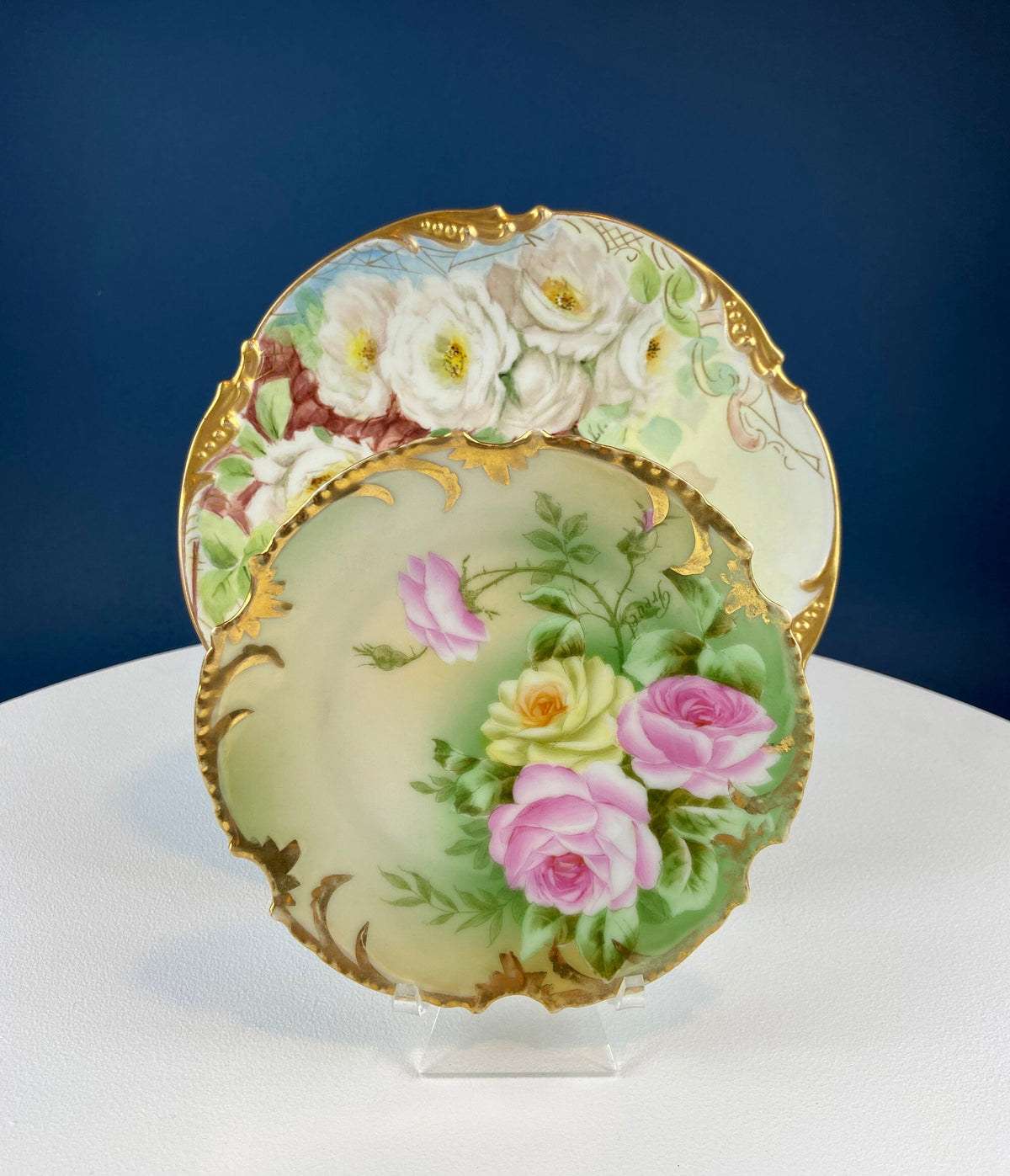 Antique 12" Serving or Decorative Plate. Hand Painted Pink Roses.  Dining Room Wall Decor or Collectible Display. Wedding Registry Gift.