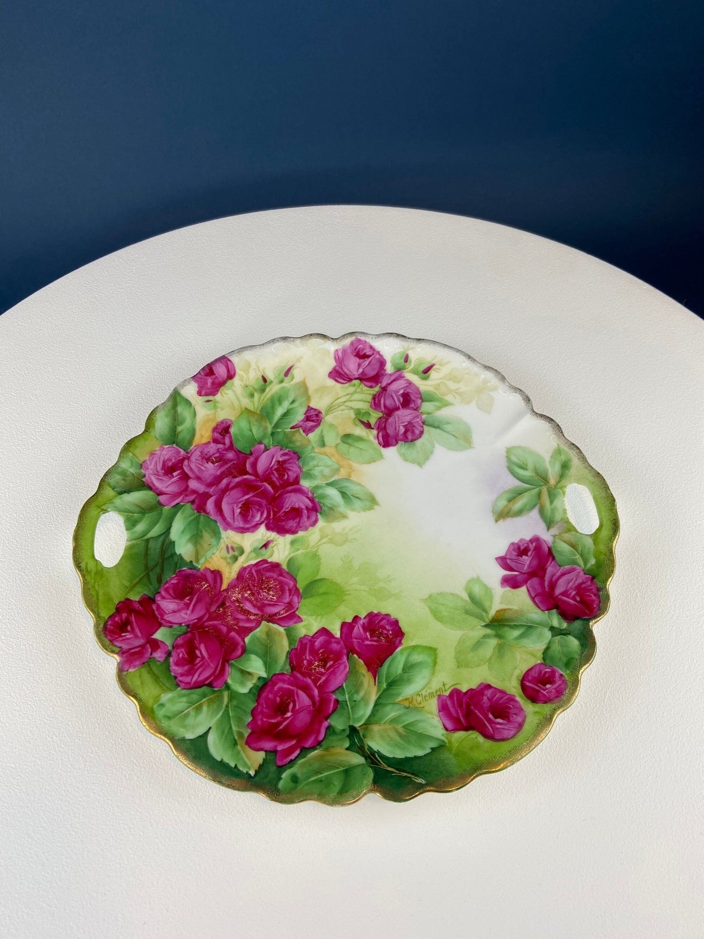 Antique Hand Painted Red Roses Serving or Decorative Plate. Luxurious Dining or Collectible Display. French Country Living. Wedding Gift.