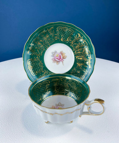 Vintage Schumann Arzberg Tea Cup Trio: Deep Green Bavarian Porcelain