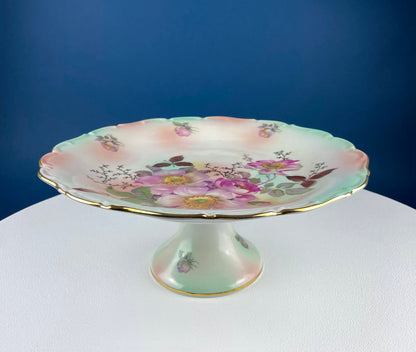 Vintage Schumann Arzberg Germany Cake Stand: Hand-Painted Tea Rose Porcelain