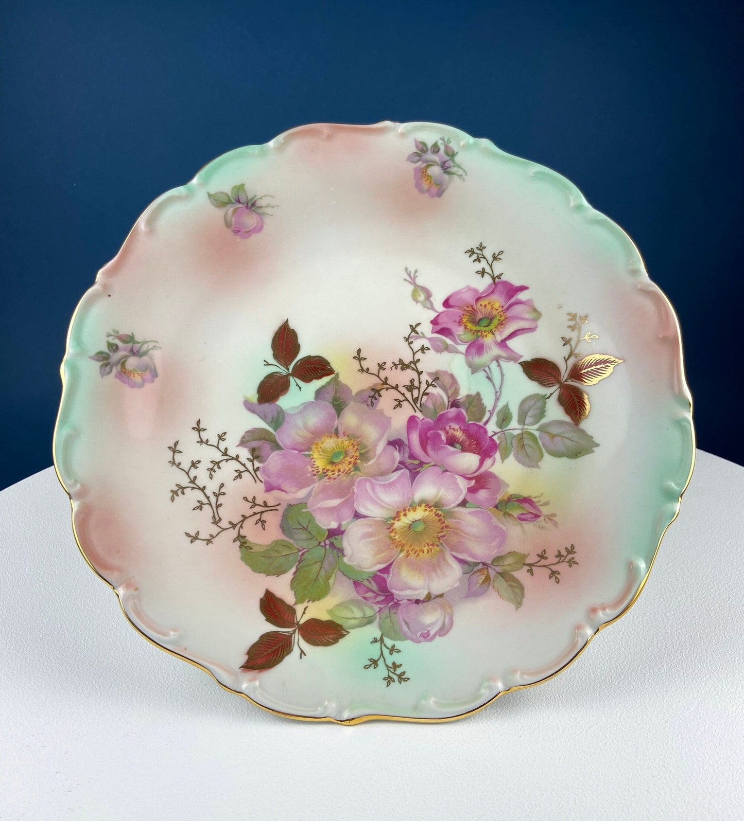 Vintage Schumann Arzberg Germany Cake Stand: Hand-Painted Tea Rose Porcelain