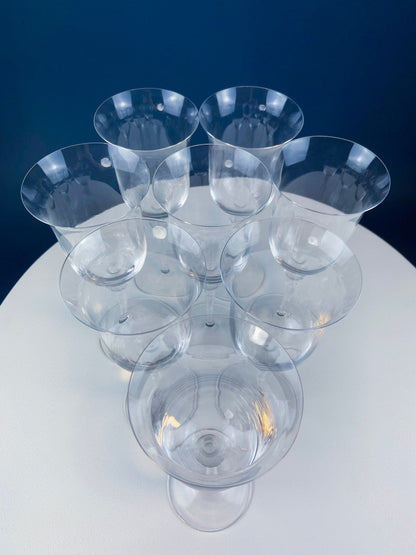 Clear Crystal Wine or Water Goblets with Frosted Leaf Ball on the Stems. Stunning Sasaki Isabelle 9" Glassware. Long Ping. Set Of 10.