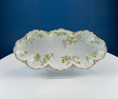 Oval Haviland Limoges Platter with Scalloped Edge. Stunning Porcelain Serving Dish. Wild Roses Motif. French Country. Serviceware.