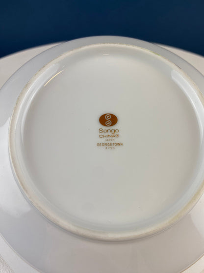 White and Gold Sango Porcelain, Georgetown Bowl. Wedding Band Pattern Porcelain Serving Dish.  Wedding Gift.