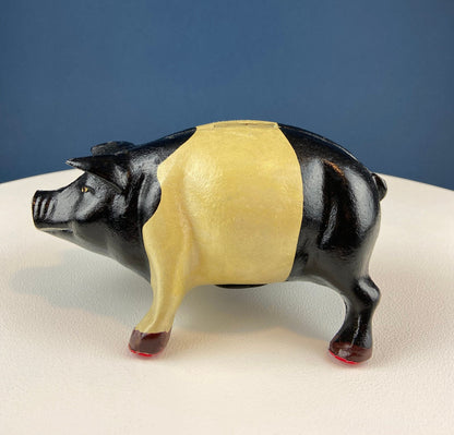 Vintage Cast Iron Piggy Bank. Black/White Metal Pig for Collecting Coins. Collectible Animal Shape Bank. Gift for Kids, Grandkids, Students