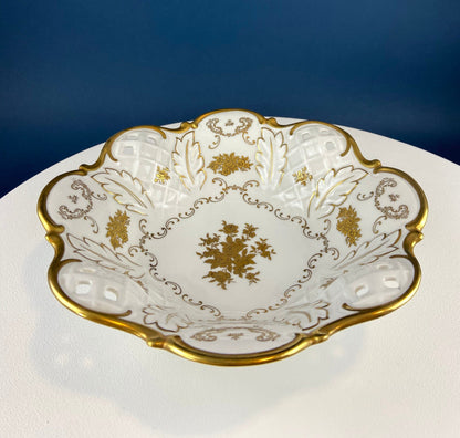 Antique Rosenthal Bowl: White & Gold Porcelain, Scalloped Rim