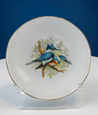 Vintage Cup and Saucer with Blue Birds. Queens's Fine Bone China. Birds of America. Pair of Kingfishers. Gift for Dad, Fisherman, Bird Lover