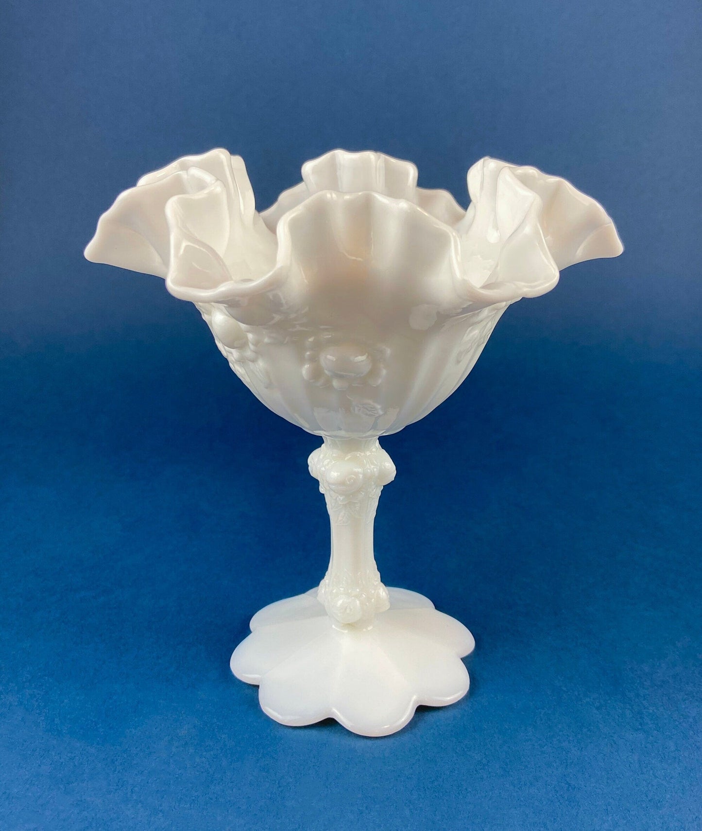 Fenton Handpainted Milk Glass Compote. White, Footed, Hobnail Bowl with Ruffled  Rim and Pastel Flowers. Wedding Gift. Modern Farmhouse.
