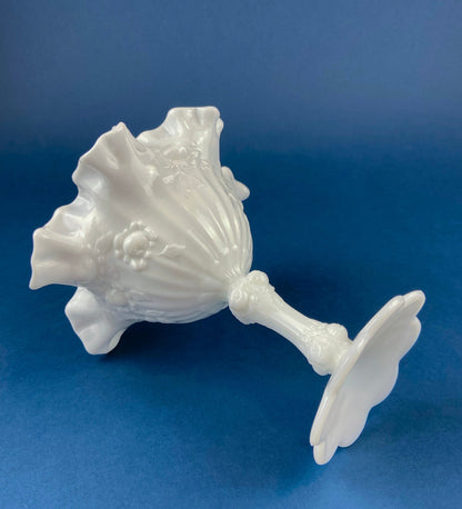 Fenton Handpainted Milk Glass Compote. White, Footed, Hobnail Bowl with Ruffled  Rim and Pastel Flowers. Wedding Gift. Modern Farmhouse.