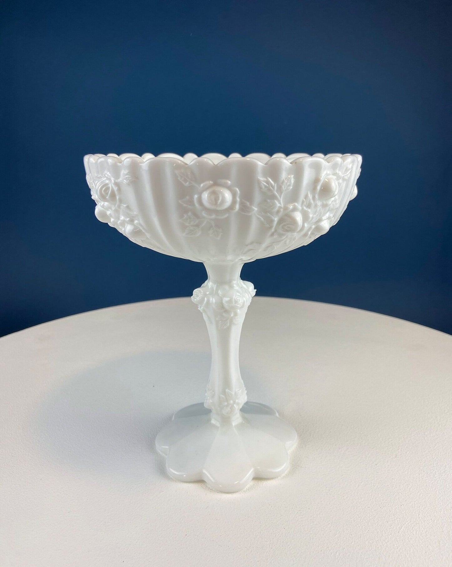 Fenton Handpainted Milk Glass Compote. White, Footed, Hobnail Bowl with Ruffled  Rim and Pastel Flowers. Wedding Gift. Modern Farmhouse.
