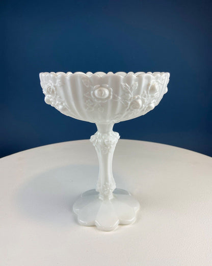 Fenton Handpainted Milk Glass Compote. White, Footed, Hobnail Bowl with Ruffled  Rim and Pastel Flowers. Wedding Gift. Modern Farmhouse.