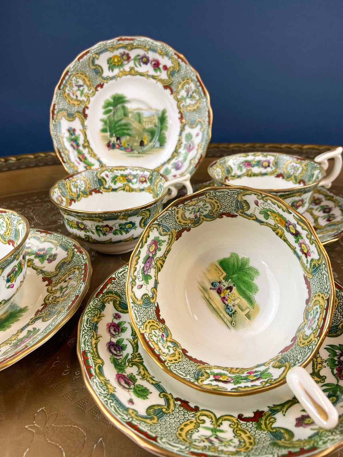 Tiffany and Co. Tea or Coffee Set. Chinoiserie or Asian Hand Painted Motif. Set of 4
