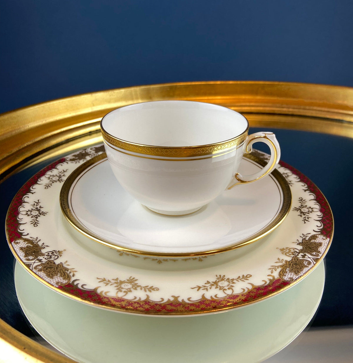 Coalport Elite White Cup and Saucer: Gold Rim Wedding Band China