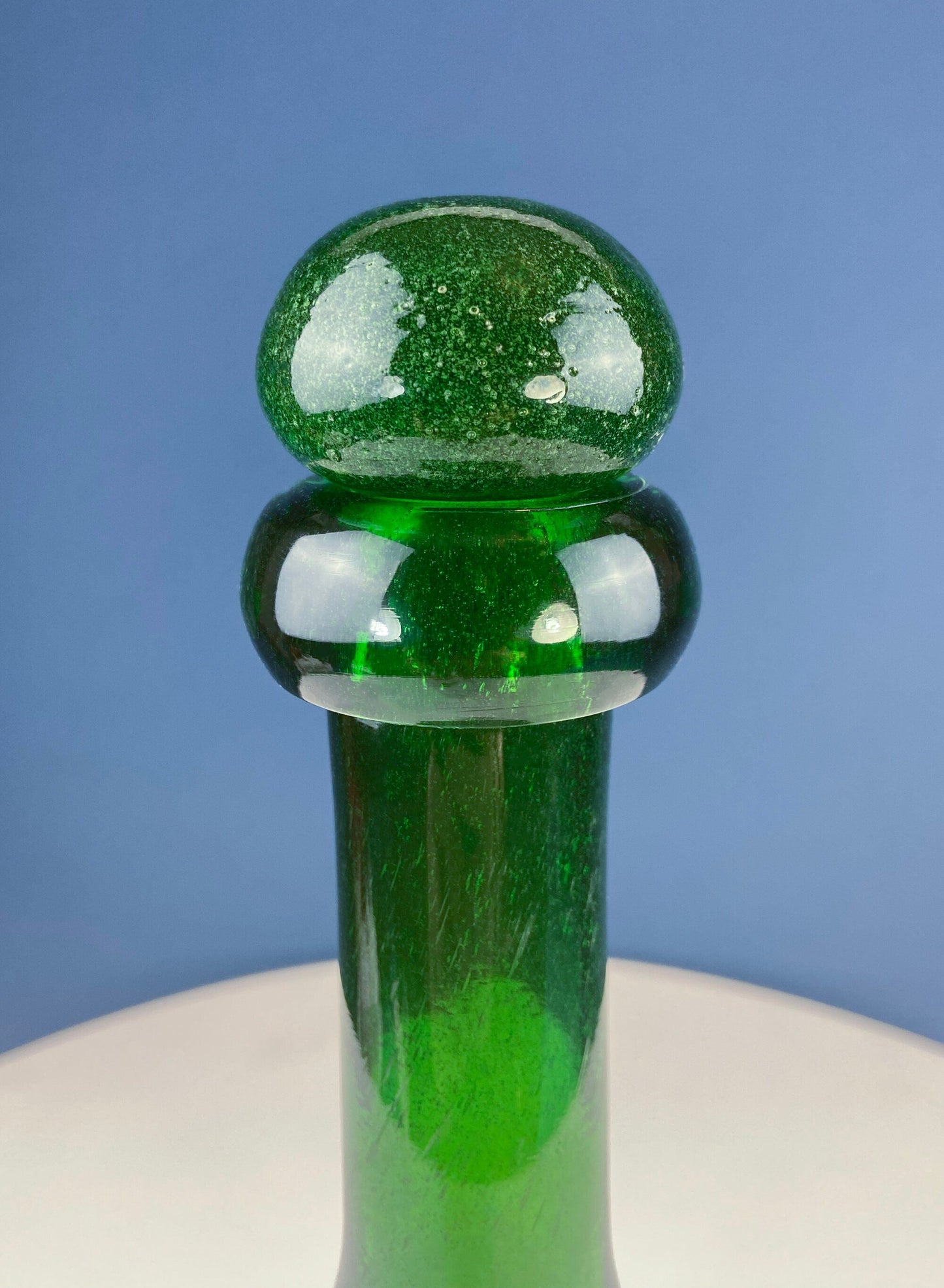 Dark Green Glass Decanter with Matching Stopper. Hand Blown Glass Carafe. Office Decor. Social Club Decor. Men Cave Accessory. Gift for Dad.