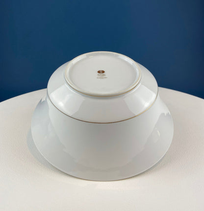White and Gold Sango Porcelain, Georgetown Bowl. Wedding Band Pattern Porcelain Serving Dish.  Wedding Gift.