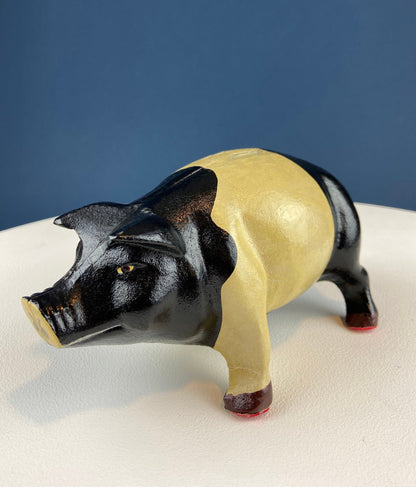 Vintage Cast Iron Piggy Bank. Black/White Metal Pig for Collecting Coins. Collectible Animal Shape Bank. Gift for Kids, Grandkids, Students
