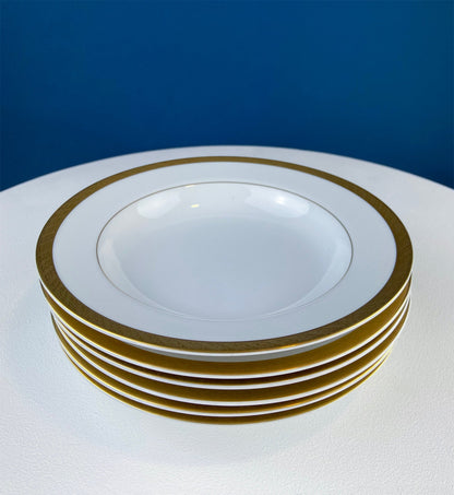 White & Gold Dish Set. Wedding Band China. Sango Spun Gold. Dinner, Salad or Dessert, Soup Plates, Sugar Bowl, Serving Dishes.