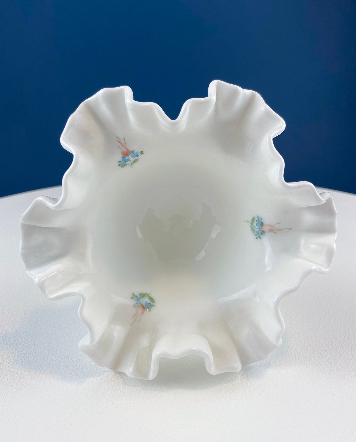 Fenton Handpainted Milk Glass Compote. White, Footed, Hobnail Bowl with Ruffled  Rim and Pastel Flowers. Wedding Gift. Modern Farmhouse.