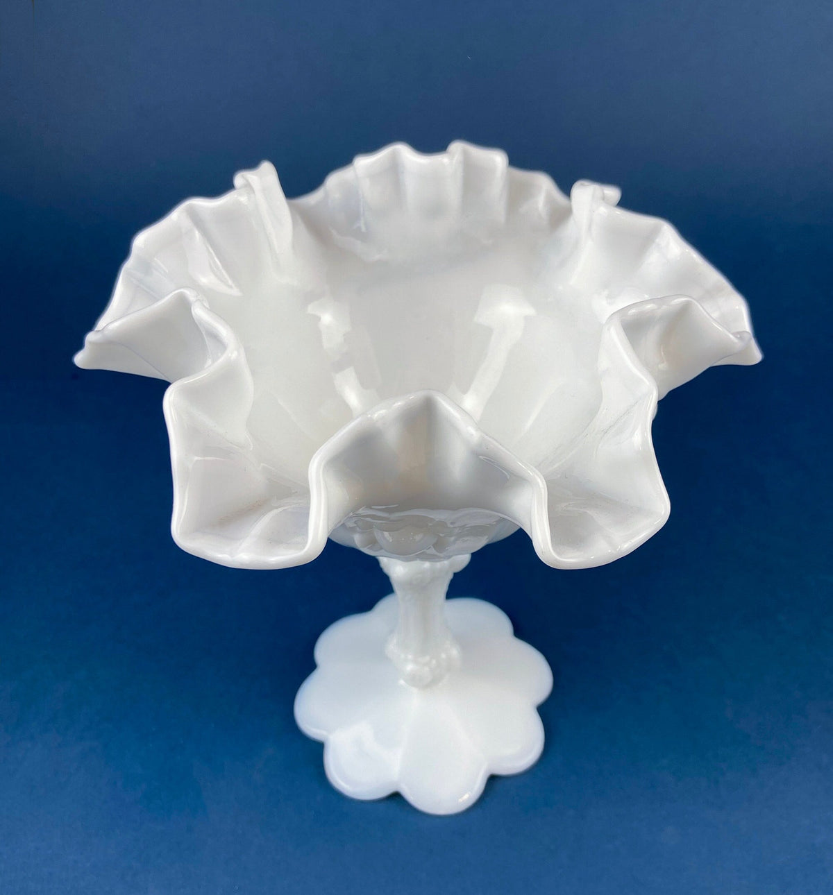 Fenton Handpainted Milk Glass Compote. White, Footed, Hobnail Bowl with Ruffled  Rim and Pastel Flowers. Wedding Gift. Modern Farmhouse.