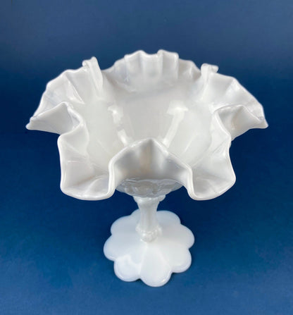 Fenton Handpainted Milk Glass Compote. White, Footed, Hobnail Bowl with Ruffled  Rim and Pastel Flowers. Wedding Gift. Modern Farmhouse.