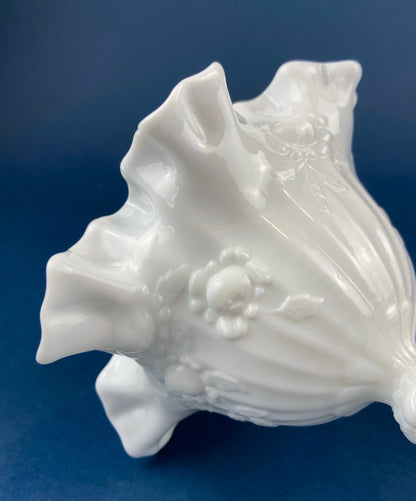 Fenton Handpainted Milk Glass Compote. White, Footed, Hobnail Bowl with Ruffled  Rim and Pastel Flowers. Wedding Gift. Modern Farmhouse.