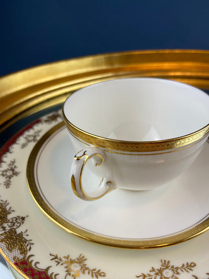 Coalport Elite White Cup and Saucer: Gold Rim Wedding Band China