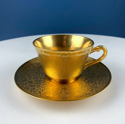 Rich Gold and Burgundy Serving Plate. Antique 11" OMCO Chekoslovakia Porcelain Plate. Spun Gold Brim and Floral Motif.