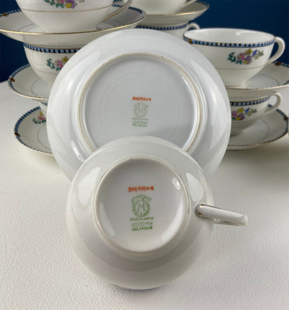Noritake Dinner Set. Sheridan U.S. Design. 4 Dinner Plates, Large Oval Serving Bowl, 8 Cups & Saucers. Classic Minimal Look.