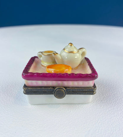 Miniature Porcelain Pill Boxes Shaped Like Dining Vignettes. Collection of 5. Hand Painted Collectible Ring Boxes. Gift for Her.