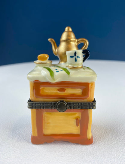Miniature Porcelain Pill Boxes Shaped Like Dining Vignettes. Collection of 5. Hand Painted Collectible Ring Boxes. Gift for Her.