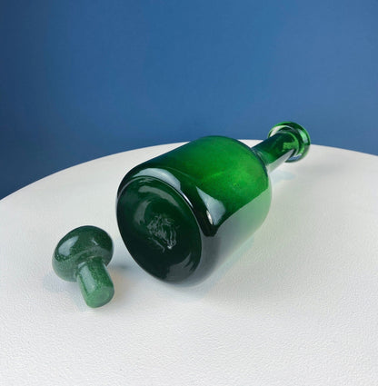 Dark Green Glass Decanter with Matching Stopper. Hand Blown Glass Carafe. Office Decor. Social Club Decor. Men Cave Accessory. Gift for Dad.