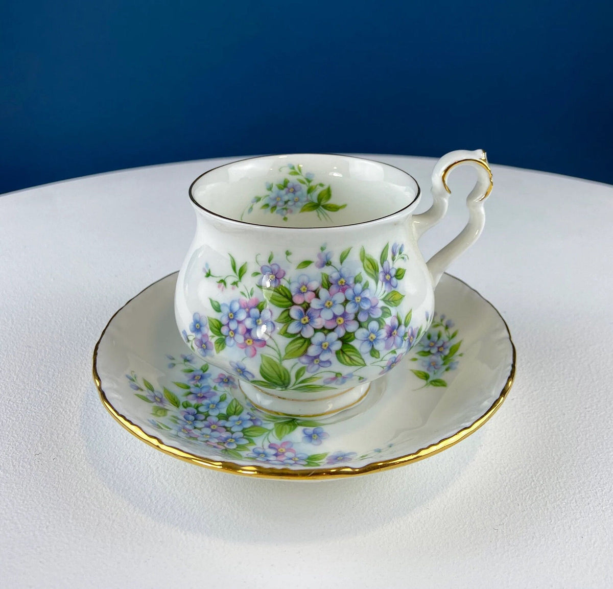 Antique Nippon Cup & Saucer Trio with Forget-Me-Not Motif. Hand Painted Porcelain. Collectible Porcelain.  Luxury Living.