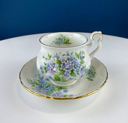 Antique Nippon Cup & Saucer Trio with Forget-Me-Not Motif. Hand Painted Porcelain. Collectible Porcelain.  Luxury Living.