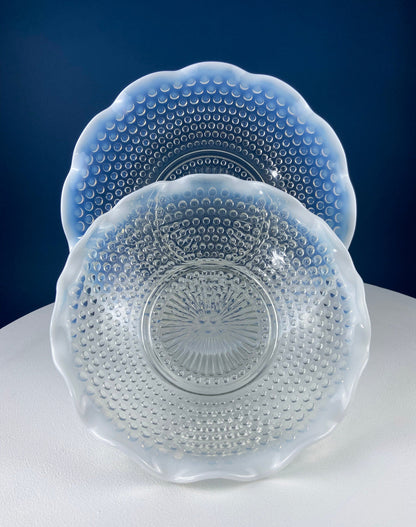 Vintage Moonstone Serving Set. Hobnail Large Bowl and Matching Plate. Salad or Fruit Bowl. Serving Platter. Modern Table Centerpiece.