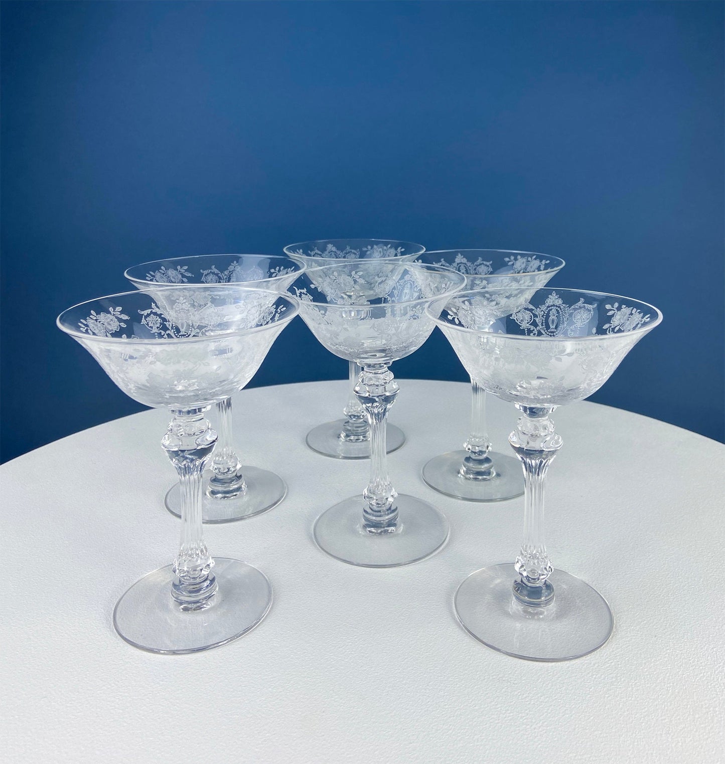 Antique Tiffin Franciscan Champagne Glasses in Cherokee Rose Pattern - Set of 6