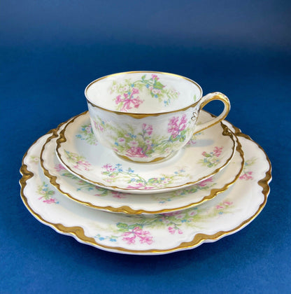 Antique Nippon Cup & Saucer Trio with Forget-Me-Not Motif. Hand Painted Porcelain. Collectible Porcelain.  Luxury Living.