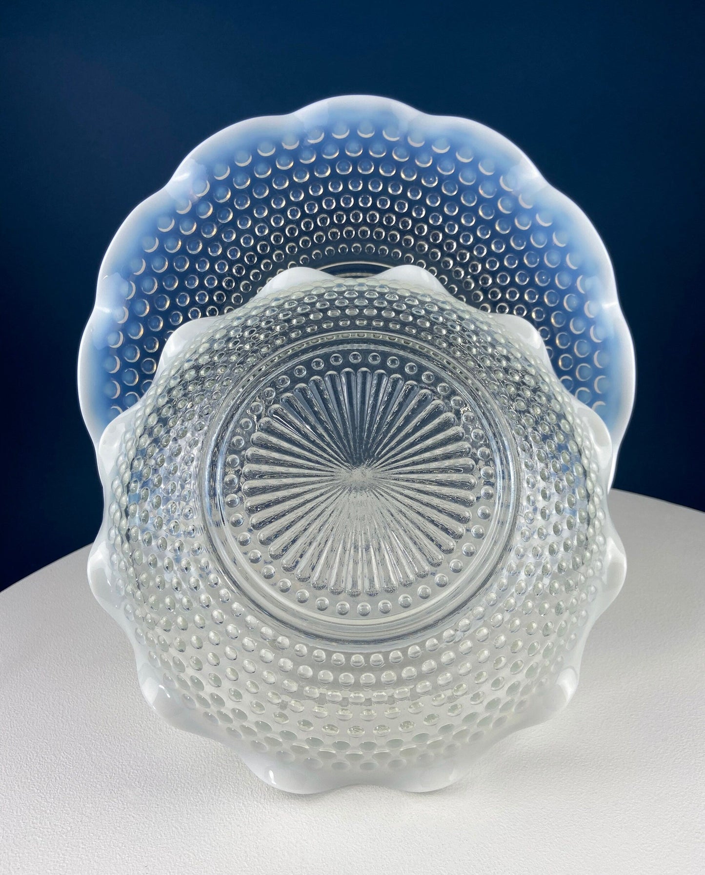 Vintage Moonstone Serving Set. Hobnail Large Bowl and Matching Plate. Salad or Fruit Bowl. Serving Platter. Modern Table Centerpiece.