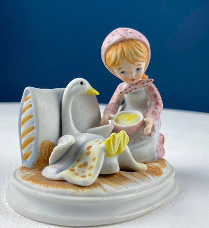 Porcelain Figurine by Marks & Rosenfeld of Little Girl Planting Flowers. Paired with Porcelain Birds in Nest. Gift for Mom, Grandma, Partner