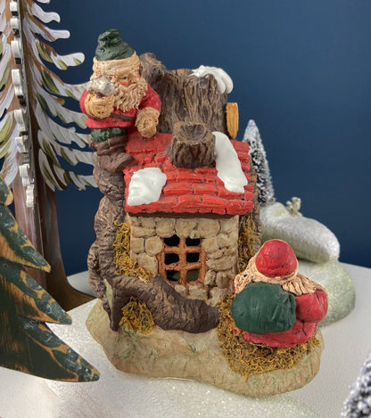 Vintage Illuminated Elf Tree House, Silvestri Christmas Village Accessory
