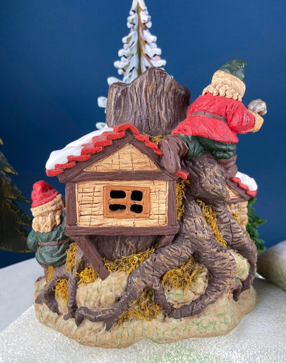 Vintage Illuminated Elf Tree House, Silvestri Christmas Village Accessory