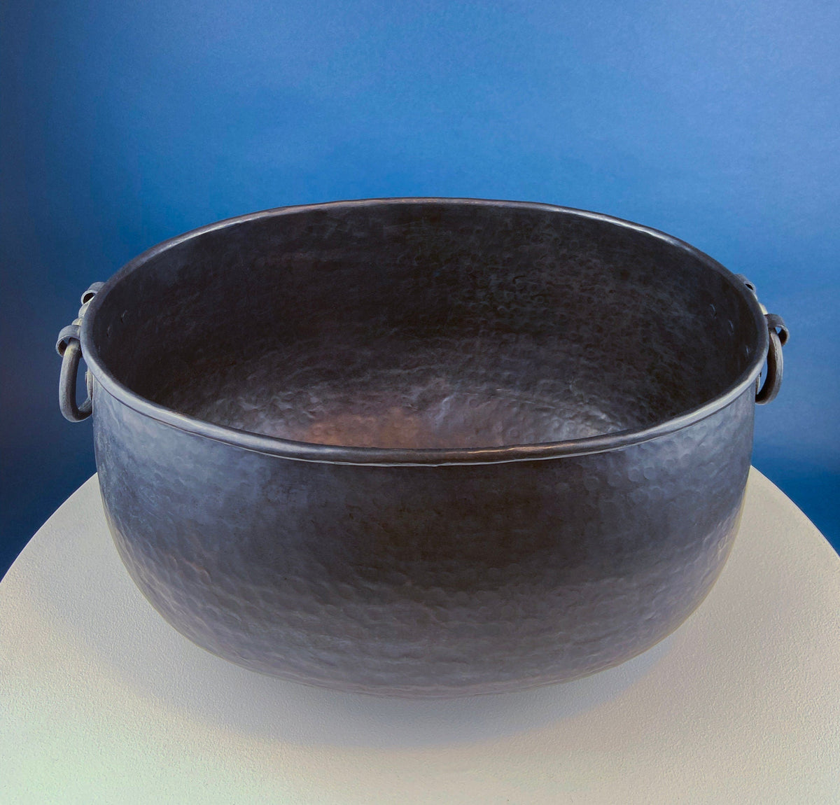 Extra Large Hand Pounded Copper Blackened Cauldron. Antique Hand Hammered Oval Scuttle for Wood Toys or Storage. Rustic Home Decor.