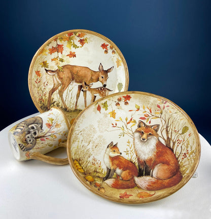 Cute Deer Mom and Baby Dinner or Serving Plate. Whimsical Plate. Kid at Heart or Grandparents' Gift for Grandkids. Fall Celebration.