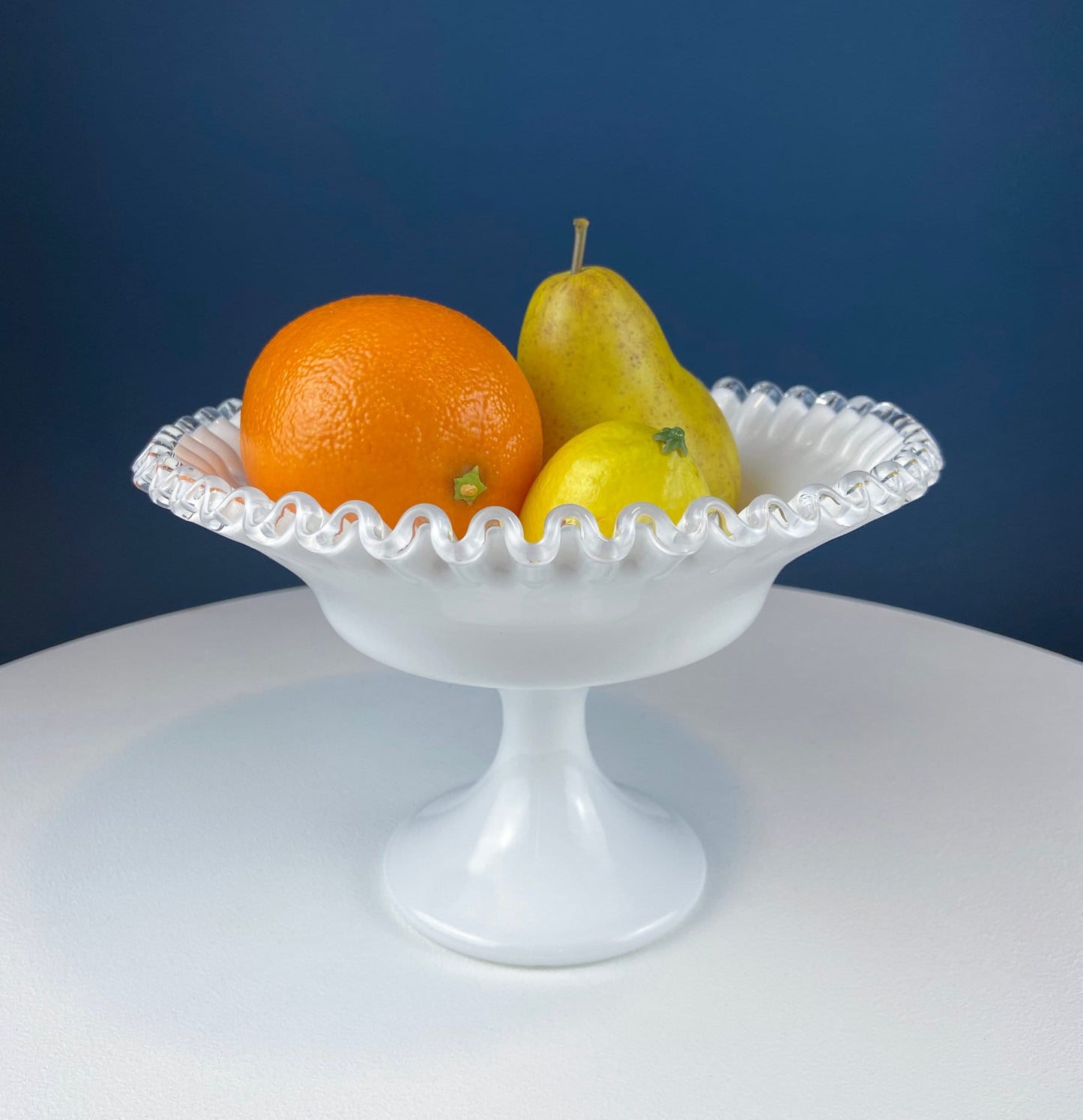 Fenton Milk Glass Hobnail Footed Bowl with Ruffled Edge. Collectible Compote. White Serving Dish. Dining Room Decor. Table Centerpiece.