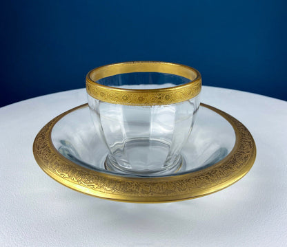 Antique Pink Glass Serving Plate with Center Handle & Black Rim. Delicate Gold Motif of Lotuses. Art Deco Cookies, Cupcakes, Sweets Platter.