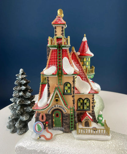 Vintage Illuminated Elf Tree House, Silvestri Christmas Village Accessory