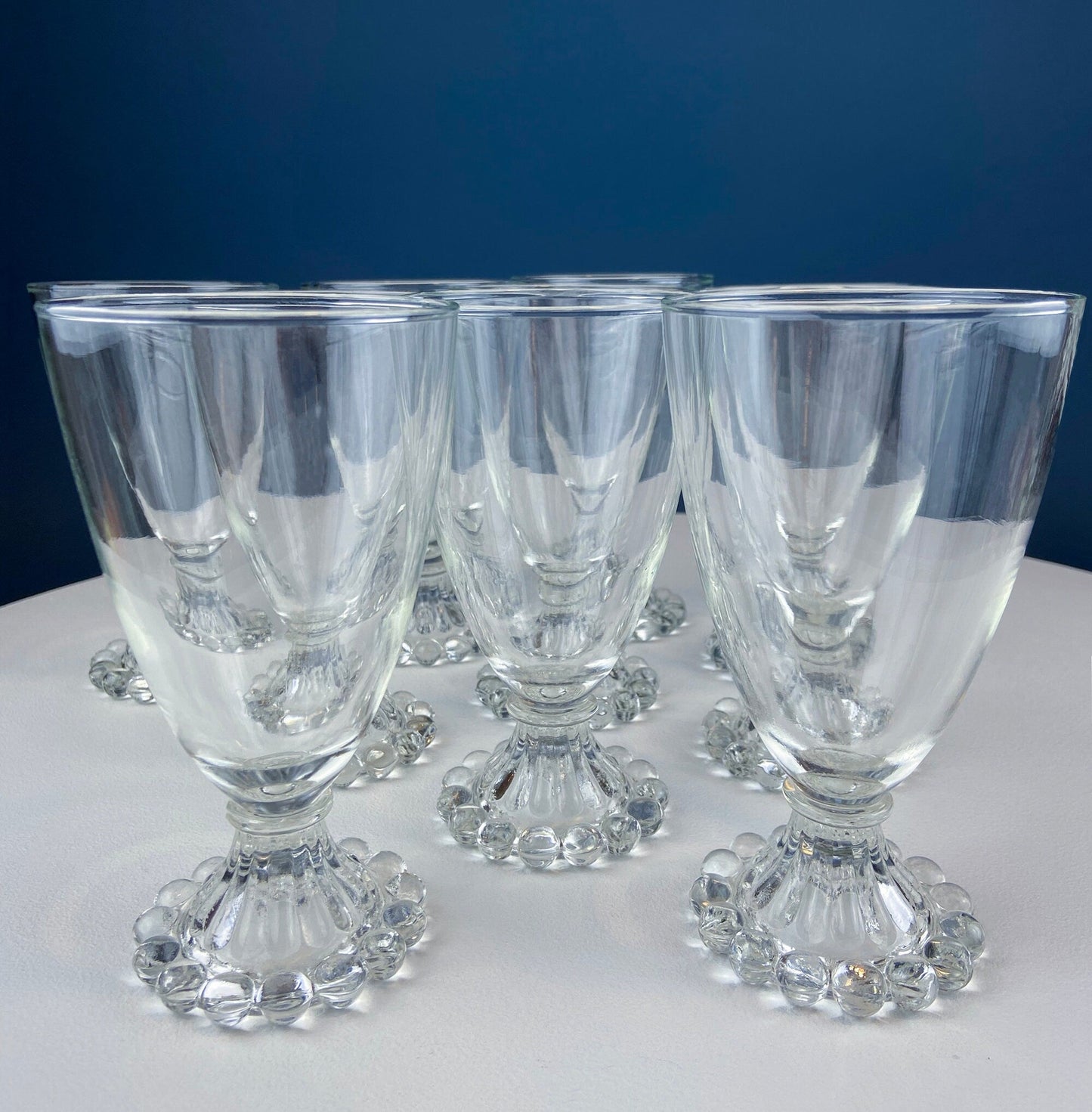 Anchor Hocking Water, Wine, Juice Goblets. Set of Six. Beaded Base. Berwick or Boopie Pattern. Mid C Modern Stemware. Dining Room Decor.
